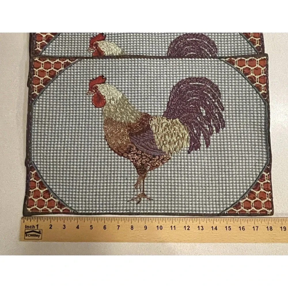 Rooster Tapestry Placemats Set / 4 Kitchen Woven 12